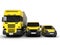 Yellow delivery cars on a white background.3D illustration