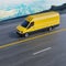 Yellow Delivery Commercial Van on Mountain Road Motion Blurred 3d Illustration