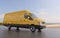 Yellow Delivery Van on Coastal Road Motion Blurred 3d Illustration