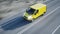 Yellow delivery van on highway. Very fast driving. Transport and logistic concept. 3d rendering.