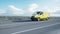 Yellow delivery van on highway. Very fast driving. Transport and logistic concept. Realistic 4k animation.