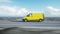 Yellow delivery van on highway. Very fast driving. Transport and logistic concept. Realistic 4k animation.