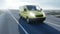 Yellow delivery van on highway. Very fast driving. Transport and logistic concept. Realistic 4k animation.