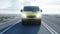 Yellow delivery van on highway. Very fast driving. Transport and logistic concept. Realistic 4k animation.