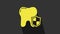 Yellow Dental protection icon isolated on grey background. Tooth on shield logo. 4K Video motion graphic animation