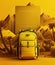 Yellow Desert Travel poster banner for Vacation and Road trip in summer, Generative AI