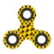 Yellow design fidget spinner with bearing with black skull. Modern children`s hand spinning toy on white background