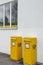 Yellow Deutsche post mail boxes on a street in a German city