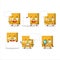 Yellow dice cartoon character bring information board