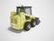 Yellow diesel loader with front bucket isolated rear 3D render on gray background with shadow
