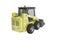 Yellow diesel loader with front bucket isolated rear 3D render on white background no shadow