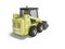 Yellow diesel loader with front bucket isolated rear 3D render on white background with shadow