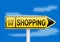 Yellow directional arrow with the word shopping