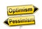 Yellow directional arrows with the words optimism and pessimism