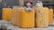 Yellow dirty canisters on the ground