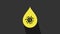Yellow Dirty water drop icon isolated on grey background. Bacteria and germs, microorganism disease, cell cancer