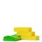 Yellow dish sponges and a green microfiber towel.