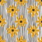 Yellow ditsy flowers seamless pattern on stripes background. Cute chamomile print. Floral ornament