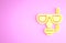 Yellow Diving mask and snorkel icon isolated on pink background. Extreme sport. Diving underwater equipment. Minimalism