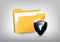 Yellow document file folder directory icon isolated and modern high technology shield lock shield on white grey, vector