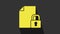 Yellow Document and lock icon isolated on grey background. File format and padlock. Security, safety, protection concept