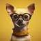 yellow dog portrait background glasses pet doggy chihuahua animal puppy cute. Generative AI.