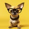 yellow dog puppy portrait cute pet chihuahua animal background glasses canine. Generative AI.