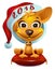 Yellow dog in santa hat symbol 2018