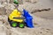 Yellow dozer construction vehicle sandbox toy