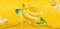 Yellow drops. Banana, tropical fruit. 3d vector