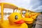 Yellow duck Pedal boat in park.