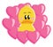 A yellow duck in pink hearts, vector or color illustration
