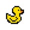 Yellow duck pixel art icon isolated on white