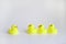 Yellow duck toy on white background. Business, Leadership, Teamwork or Friendship Concept