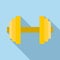 Yellow dumbbell icon, flat style