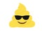 Yellow dung smiley face with black sunglasses flat icon