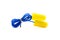 Yellow earplugs with blue band.