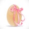 Yellow egg tied with a pink ribbon isolated