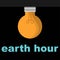 Yellow electric bulb on black background with the text earth hour