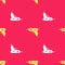 Yellow Electric hot glue gun icon isolated seamless pattern on red background. Hot pistol glue. Hot repair work