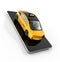 Yellow electric taxi on smart phone