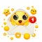 Yellow emoji 3d smile face cartoon character inside envelope