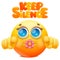 Yellow emoji cartoon character with flower in mouth. Keep silence sign