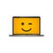 Yellow emoji smiling on laptop screen vector illustration. World smiling day 6th october. Isolated notebook on white background