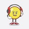 Yellow Emoticon cartoon mascot character speaking on a headphone