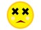 A yellow emoticon simile icon of a face showing pain and anguish white backdrop