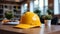 yellow engineer hat with architecture floor plan. AI Generated