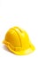 Yellow engineer helmet isolated on white background.