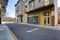 Yellow entrance door of apartment building