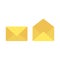 Yellow envelope, open and closed cartoon icon set.